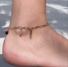 Load image into Gallery viewer, 18k Gold Filled 4mm Figaro Link Charm Anklet Featuring Hamsa, Simulated