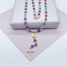 Load image into Gallery viewer, 18k Gold Filled Evil Eye Rosary Necklace: Our Lady of Guadalupe, 24”