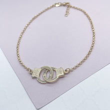 Load image into Gallery viewer, 18k Gold Filled Handcuff Charm Anklet On Rolo Chain