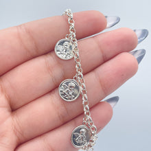 Load image into Gallery viewer, Silver Filled Angel Charm Rolo Bracelet Featuring Seven Angel Medals