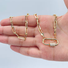 Load image into Gallery viewer, 18k Gold Filled Paperclip Choker with Zirconia Carabiner Front Lock