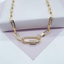 Load image into Gallery viewer, 18k Gold Filled Paperclip Choker with Zirconia Carabiner Front Lock