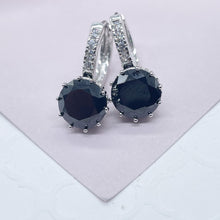 Load image into Gallery viewer, Elegant 18k Silver Filled 9mm Colorful Zirconia Lever Back Earrings Featuring Clear CZ Details