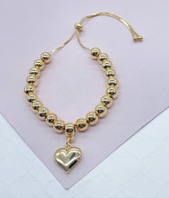 Load image into Gallery viewer, 18k Gold Filled Beaded Bracelet with Chunky Heart Charm