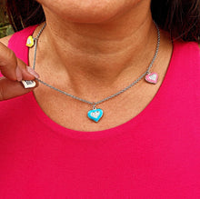 Load image into Gallery viewer, Silver Filled Necklace with Colorful Enamel Heart Charms