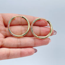 Load image into Gallery viewer, 18k Gold Filled Hoop Earrings: Colorful Pave Cubic Zirconia, 1" Diameter