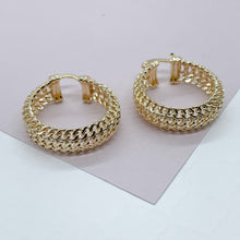 Load image into Gallery viewer, 18K GoldFilled Three Row Cuban Link 1.5” Diameter Hoop Earrings Size 40mm