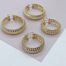 Load image into Gallery viewer, 18K GoldFilled Three Row Cuban Link Hoop Earrings