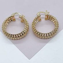 Load image into Gallery viewer, 18K GoldFilled Three Row Cuban Link 1.5” Diameter Hoop Earrings Size 40mm