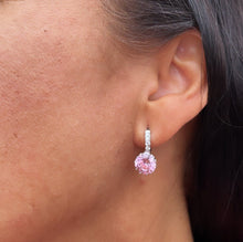 Load image into Gallery viewer, Elegant 18k Silver Filled 9mm Colorful Zirconia Lever Back Earrings Featuring Clear CZ Details