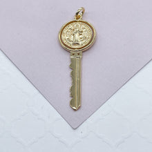 Load image into Gallery viewer, Swivel Double Sided 18k Gold Filled San Benito Engraved Key Pendant