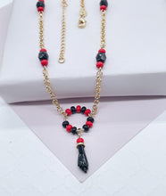 Load image into Gallery viewer, 18k Gold Filled Azabache Hand Set With Red and Black Beads