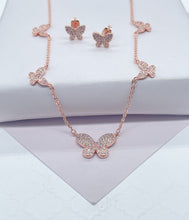 Load image into Gallery viewer, 18k Gold Filled Micro Pave Butterfly Set With Earrings & Necklace