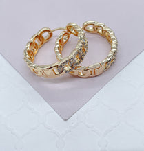 Load image into Gallery viewer, 18k Gold Filled Pave Link Hoop Earrings Wholesale Jewelry Making Supplies