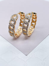 Load image into Gallery viewer, 18k Gold Filled Pave Link Hoop Earrings Wholesale Jewelry Making Supplies