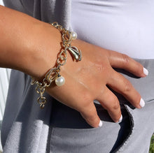 Load image into Gallery viewer, 18k Gold Filled Sea Life Charm Bracelet, with Boat, Pearl Wholesale Jewelry, summer look