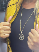 Load image into Gallery viewer, 18k Gold Filled Lion Head Pendant - Greek Key Black Enamel