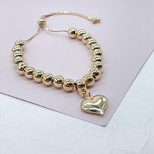 Load image into Gallery viewer, 18k Gold Filled Beaded Bracelet with Chunky Heart Charm