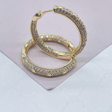 Load image into Gallery viewer, Gorgeous 18k Gold Filled Medium Size Micro Pavê Zirconia Clicker Star Hoop Earrings with craved stones inside and out