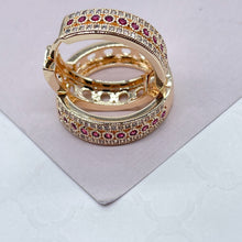 Load image into Gallery viewer, 18k Gold Filled Pave Hoops With 1 Row of colorful Stones