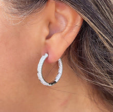 Load image into Gallery viewer, Gorgeous 18k Gold Filled Medium Size Micro Pavê Zirconia Clicker Star Hoop Earrings with craved stones inside and out