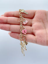 Load image into Gallery viewer, 18k Gold Filled Pink Charm Bracelet With Heart & Keys Wholesale Jewelry