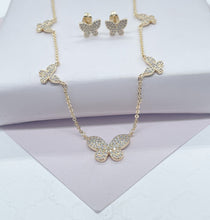 Load image into Gallery viewer, 18k Gold Filled Micro Pave Butterfly Set With Earrings & Necklace