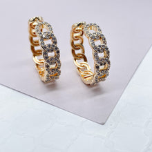 Load image into Gallery viewer, 18k Gold Filled Pave Link Hoop Earrings Wholesale Jewelry Making Supplies