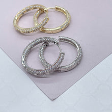 Load image into Gallery viewer, Gorgeous 18k Gold Filled Medium Size Micro Pavê Zirconia Clicker Star Hoop Earrings with craved stones inside and out