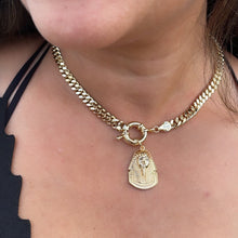 Load image into Gallery viewer, 18k Gold Filled Thick Choker Cuban Link with Pharaoh Charm attached to Large Toggle