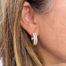 Load image into Gallery viewer, 18k Gold Filled Pave Hoops With 1 Row of colorful Stones