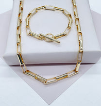Load image into Gallery viewer, 18k Gold Filled Smooth Long Paper Clip Set With Toggle Enclosure