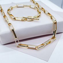 Load image into Gallery viewer, 18k Gold Filled Smooth Long Paper Clip Set With Toggle Enclosure