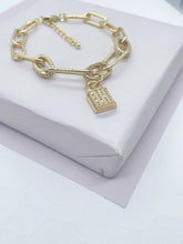 Load image into Gallery viewer, 18k Gold Filled Lock Charm Bracelet: Chunky Cubic Zirconia Chain