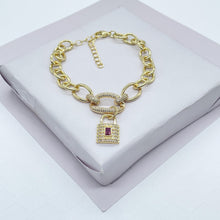 Load image into Gallery viewer, 18k Gold Filled Lock Charm Bracelet: Chunky Cubic Zirconia Chain