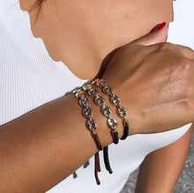 Load image into Gallery viewer, 18k Gold Filled Twisted Fabric Bracelet With Mariner Chain in The Center in Winter Colors