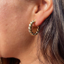 Load image into Gallery viewer, 18k Gold Filled Twisted Gold Hoop Earrings