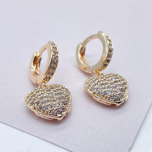 Load image into Gallery viewer, 18k Gold Filled Pave heart Earrings