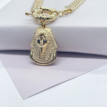 Load image into Gallery viewer, 18k Gold Filled Thick Choker Cuban Link with Pharaoh Charm attached to Large Toggle