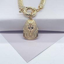 Load image into Gallery viewer, 18k Gold Filled Thick Choker Cuban Link with Pharaoh Charm attached to Large Toggle
