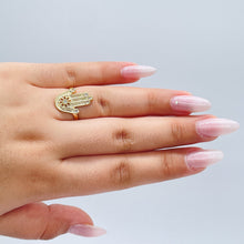 Load image into Gallery viewer, 18k Gold Filled Hamsa Ring: Daisy Flower, Micro Pave Zirconia