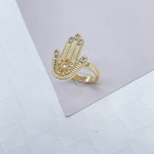 Load image into Gallery viewer, 18k Gold Filled Hamza Ring with a Daisy Flower and Micro Pave Zirconia Stones Wholesale Jewelry Supplies