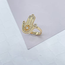 Load image into Gallery viewer, 18k Gold Filled Hamsa Ring: Daisy Flower, Micro Pave Zirconia