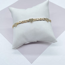 Load image into Gallery viewer, 18k Gold Filled Mariner Link Bracelet With Stamped HeartsWholesale Jewelry Supplies