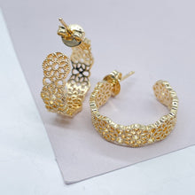 Load image into Gallery viewer, 18k Gold Filled Dotted Flower Open Hoop EarringsWholesale Jewelry Supplies