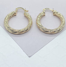 Load image into Gallery viewer, 18k Gold Filled Hollow Italian Twist 5mm Thick Hoop Earrings, Gold Shiny Twisted