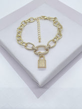 Load image into Gallery viewer, 18k Gold Filled Lock Charm Bracelet: Chunky Cubic Zirconia Chain