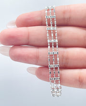 Load image into Gallery viewer, 18k Silver Filled Silver 3 layered Dash & Dot Bracelet Patterned With Zirconia Stones