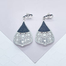 Load image into Gallery viewer, Silver Filled Tear Drop Dangling Earrings with Sparkling Black Detail