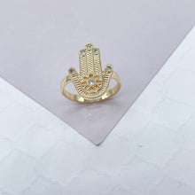 Load image into Gallery viewer, 18k Gold Filled Hamsa Ring: Daisy Flower, Micro Pave Zirconia